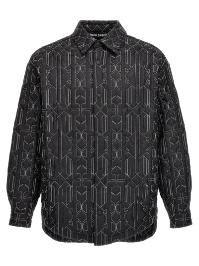 Palm Angels Monogram Quilted Overshirt In Charcoal