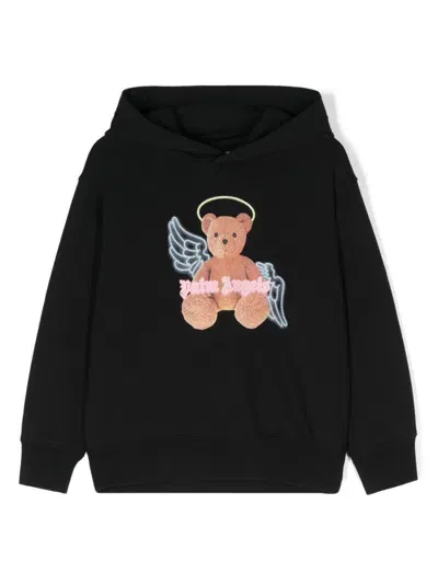 Palm Angels Kids' Bear Angel Hoodie In Black