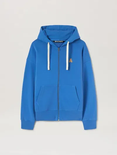 Palm Angels Bear In Mind Zipped Hoodie In Blue