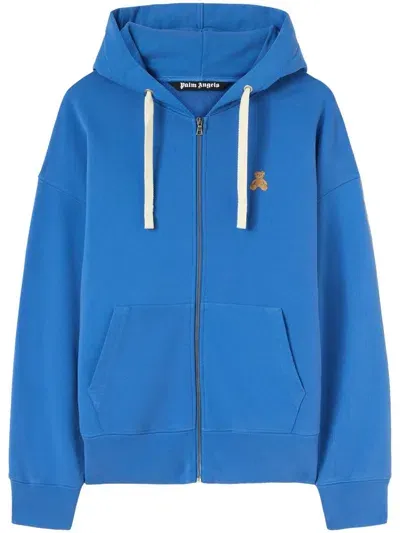 Palm Angels Bear In Mind Zipped Hoodie In Blue