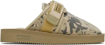 Palm Angels Beige & Black Suicoke Edition Zavo Slippers In Palms Camo