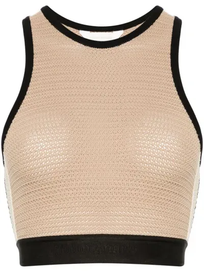 Palm Angels Logo-tape Knitted Tank Top In Beige