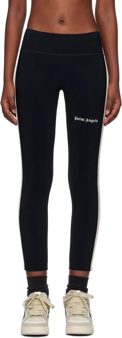 Palm Angels Black & Off-white Training Track Sport Leggings In Black Off White