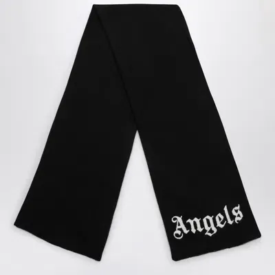 Palm Angels Black Cotton Blend Scarf With Logo