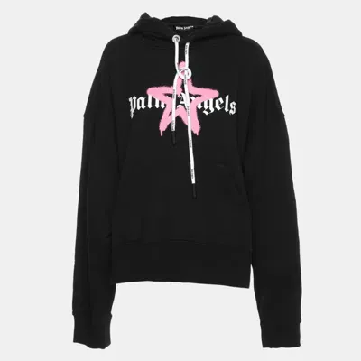 Pre-owned Palm Angels Black Cotton Knit Star Sprayed Logo Hoodie S