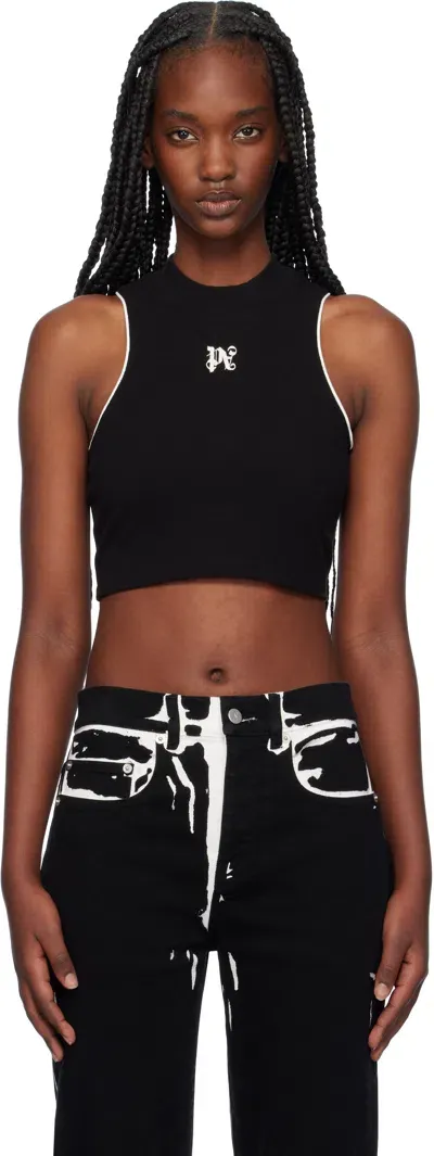 Palm Angels Black Pa Monogram Tank Top In Black Off White