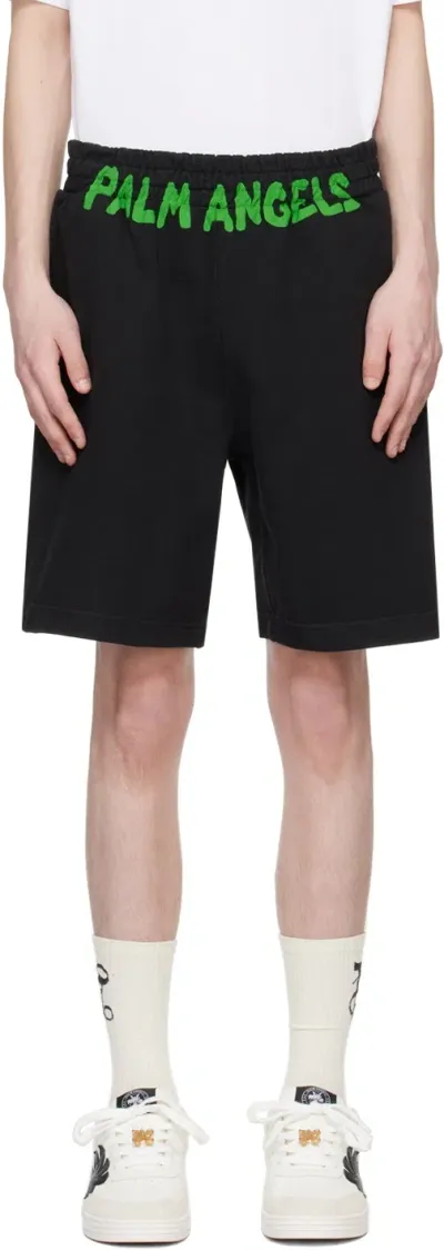 Palm Angels Black Printed Shorts In Black Green Fl