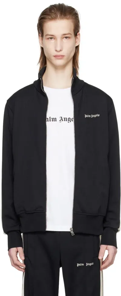 Palm Angels Black Striped Track Jacket In Black Off White