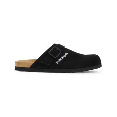 Palm Angels Logo-print Suede Slippers In Black