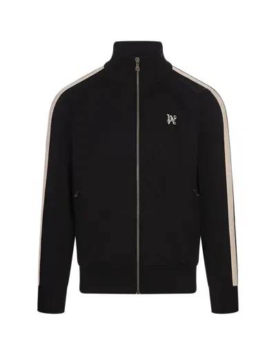 Palm Angels Black Track Jacket With Monogram And Contrast Stripes