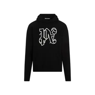 Palm Angels Monogram Knitted Hoodie In Black