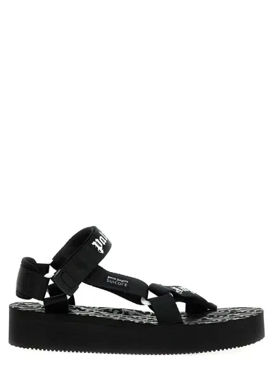 Palm Angels X Suicoke Depa Logo Printed Sandals In Blackwhite