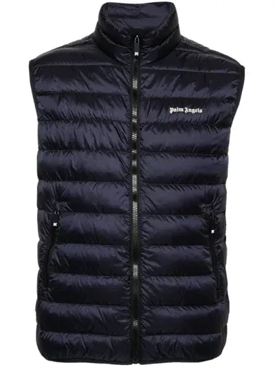 Palm Angels Logo-embroidered Padded Gilet In Blue