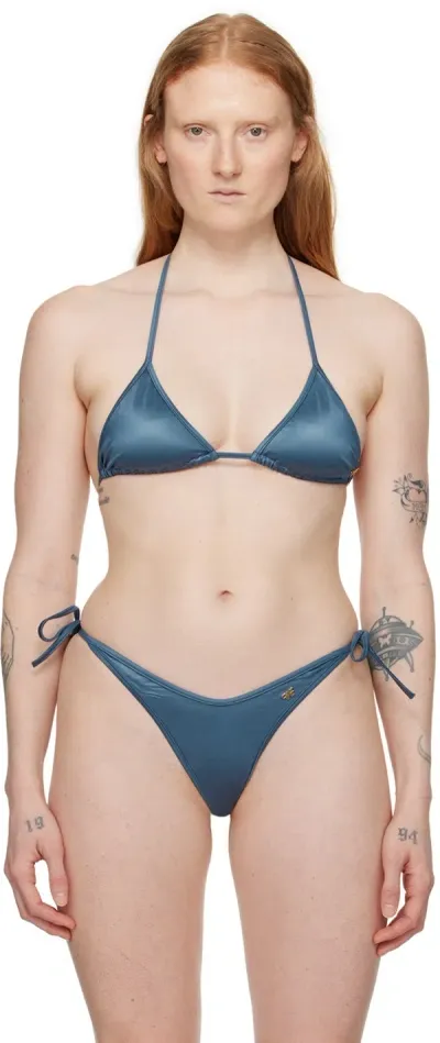 Palm Angels Blue Metallic Bikini Top