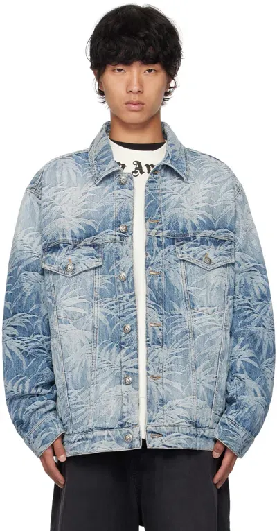 Palm Angels Palms Denim Jacket In Blue