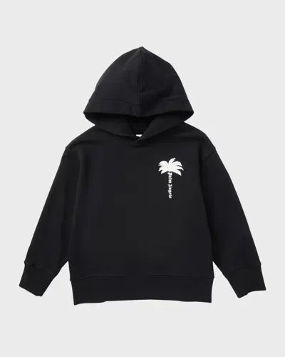 Palm Angels Kids' Boy's Classic Logo-print Hoodie In Black/off White