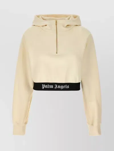 Palm Angels Logo-tape Cropped Hoodie In Neutrals