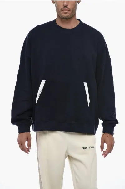 Palm Angels Brushed Cotton Sartorial Tape Sweatshirt In Blue