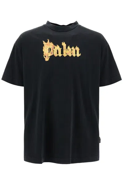 Palm Angels "burning Logo T-shirt In Black