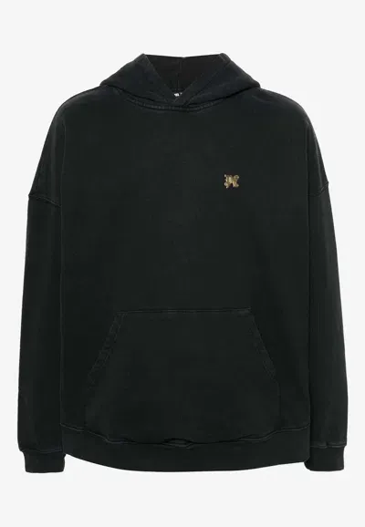 Palm Angels Back Burning Monogram Cotton Hoodie In Black Gold