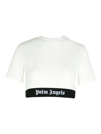 Palm Angels Crop T-shirt In White Cotton