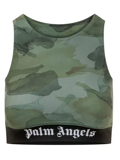 Palm Angels Camo Sport Top In Green