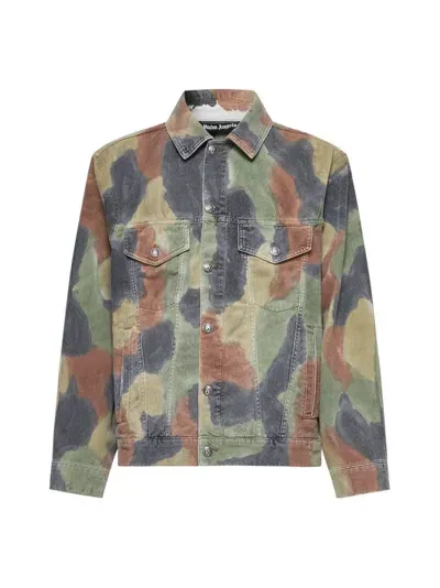 Palm Angels Camouflage Printed Buttoned Denim Jacket In Multi