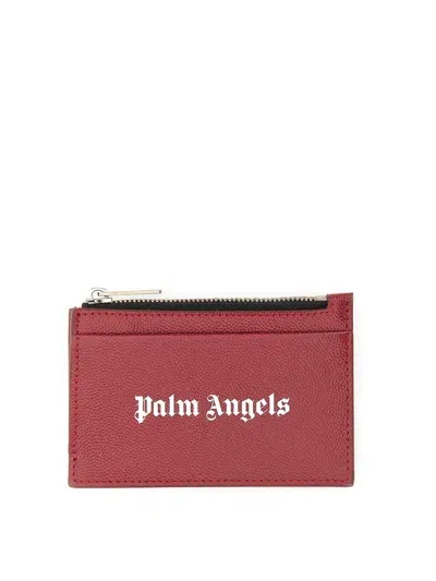 Palm Angels Caviar Card Holder In Dark Red