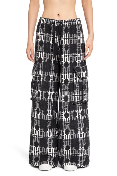 Palm Angels Monogram-jacquard Wide-leg Trousers In Black