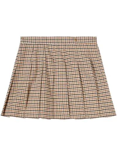 Palm Angels Check-pattern Pleated Miniskirt In Neutrals