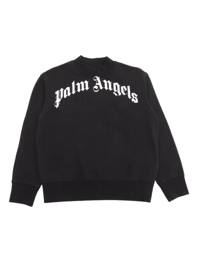 Palm Angels Kids' Classic Curved Logo Crewneck Black White