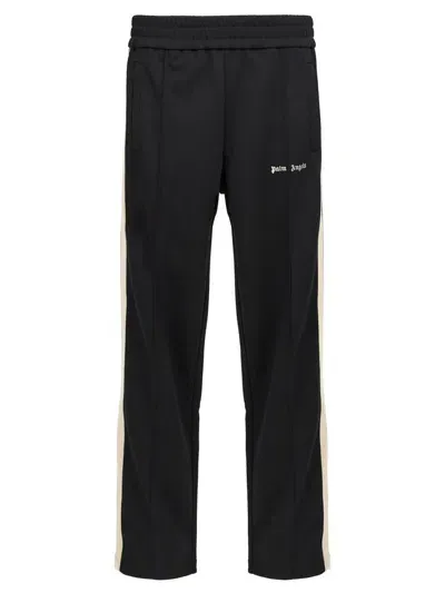 Palm Angels Mens Brand-embroidery Striped-panels Tapered-leg Regular-fit Knitted Trousers Black In White/black