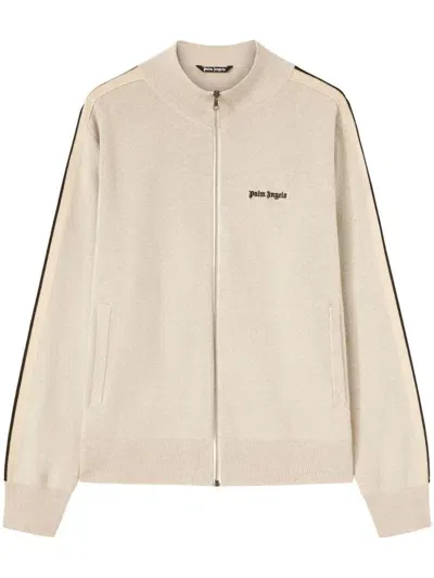 Palm Angels Logo-embroidered Knit Jacket In Neutrals