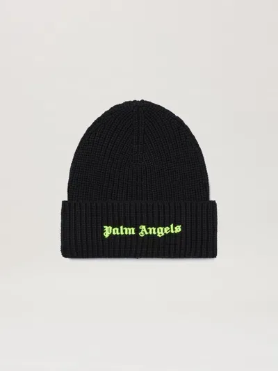 Palm Angels Classic Logo Ribbed Beanie In Black