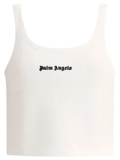 Palm Angels Logo Embroidered Tank Top In White