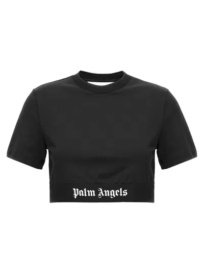 Palm Angels 'classic Logo Tape' Cropped T Shirt In White/black