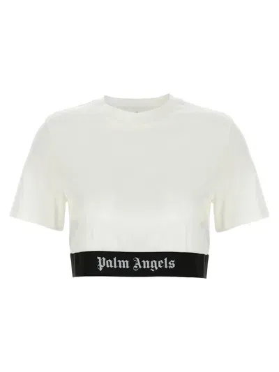 Palm Angels 'classic Logo Tape' Cropped T Shirt In White/black