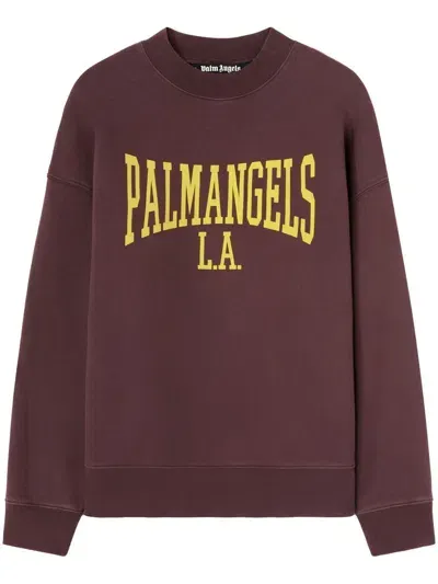 Palm Angels Logo-print Cotton Sweatshirt In Plum Yellow