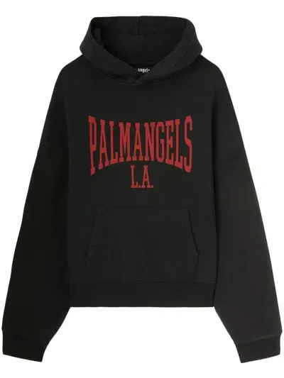 Palm Angels College Logo-print Cotton Hoodie In Black Dark Red