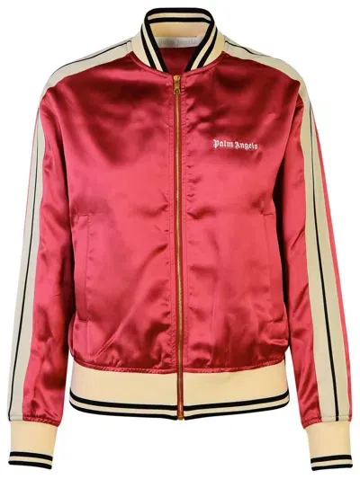 Palm Angels Coral Viscose Bomber Jacket In Red