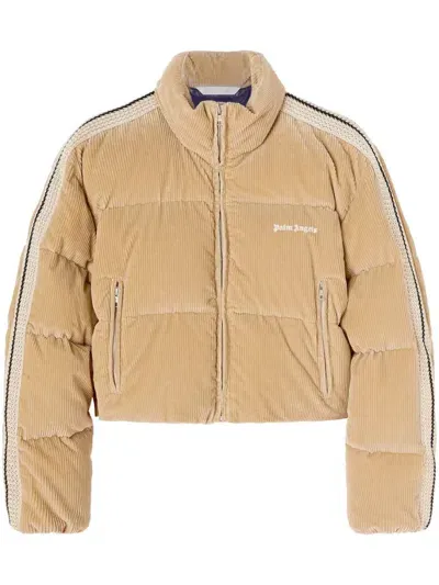 Palm Angels Corduroy Cropped Puffer Jacket In Beige