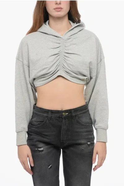 Palm Angels Cotton Cropped Hoodie In Gray