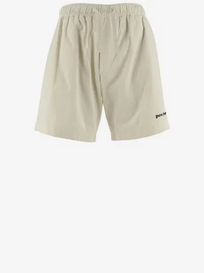 Palm Angels Cotton Short Pants With Logo In Beige