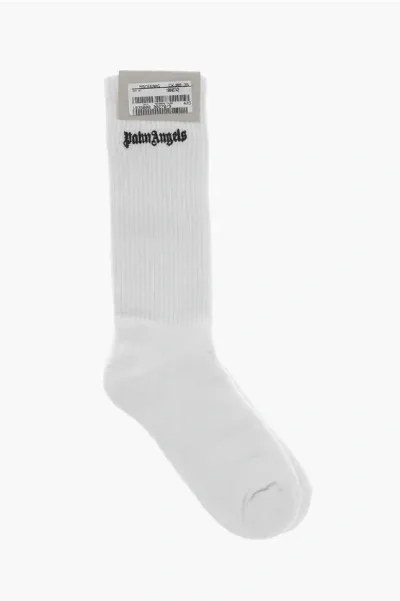 Palm Angels Cotton Stretch Long Socks In White