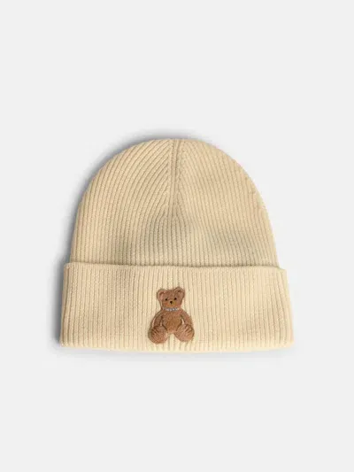 Palm Angels Cream Wool Bear In Mind' Beanie