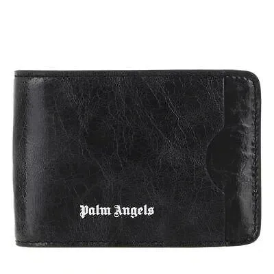 Pre-owned Palm Angels Crinkle Leather Cardholder Black White Black White Black Neu & Ovp In Schwarz