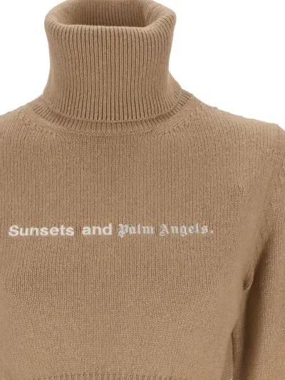 Palm Angels Knit Logo Top In Camel