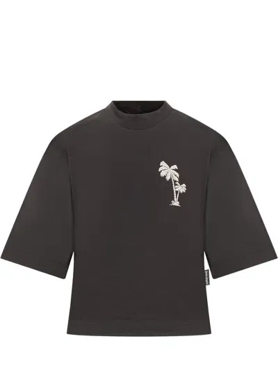 Palm Angels Cropped Palms T-shirt In Black