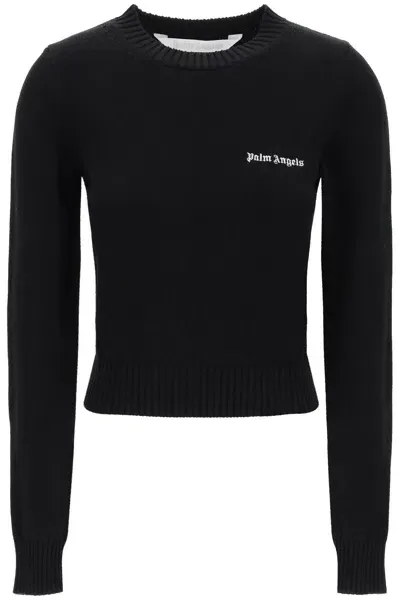 Palm Angels Pullover Cropped Con Ricamo Logo In Multicolor