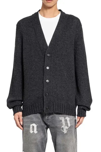 Palm Angels Curved Logo Cardigan In Grey